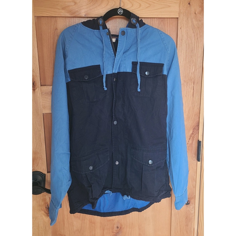All Son 100% Cotton Blue LARGE Hooded Anorak Utility Chore Jacket Gorpcore L